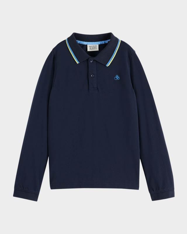 Boy's Cotton Piqué Long-Sleeve Polo Shirt, Size 4-12